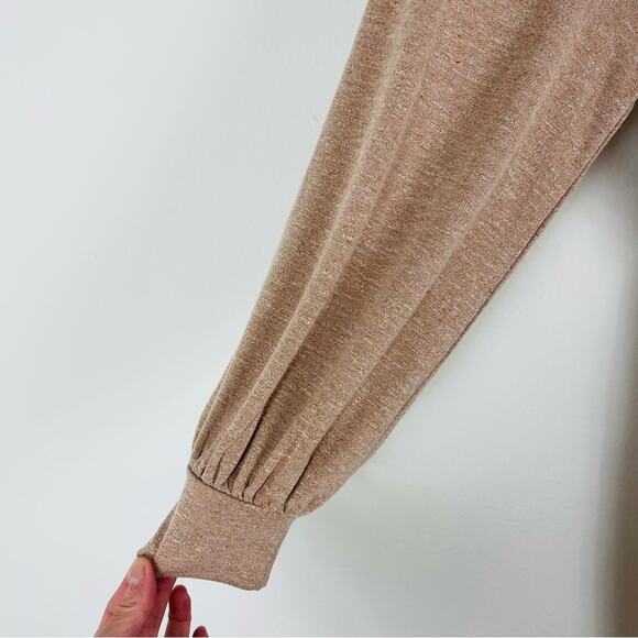 Express tan knit cropped boho tie waist stretch jumpsuit medium - Picture 4 of 9